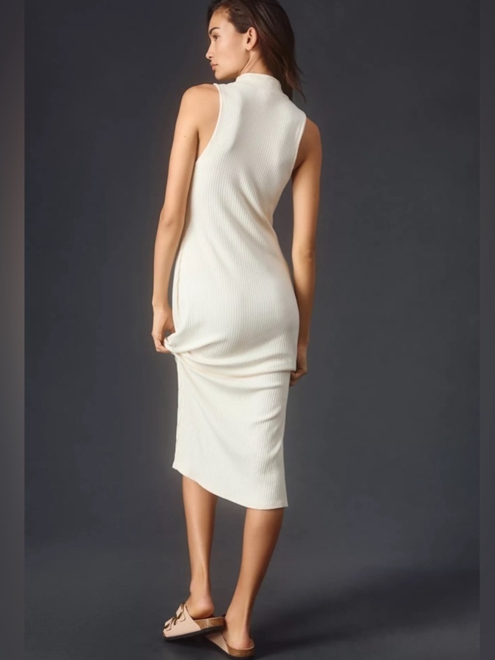 Anthropologie Beyond Yoga Well Traveled Midi Dress Stretch Ribbed Neutral. 23 - Picture 8 of 9